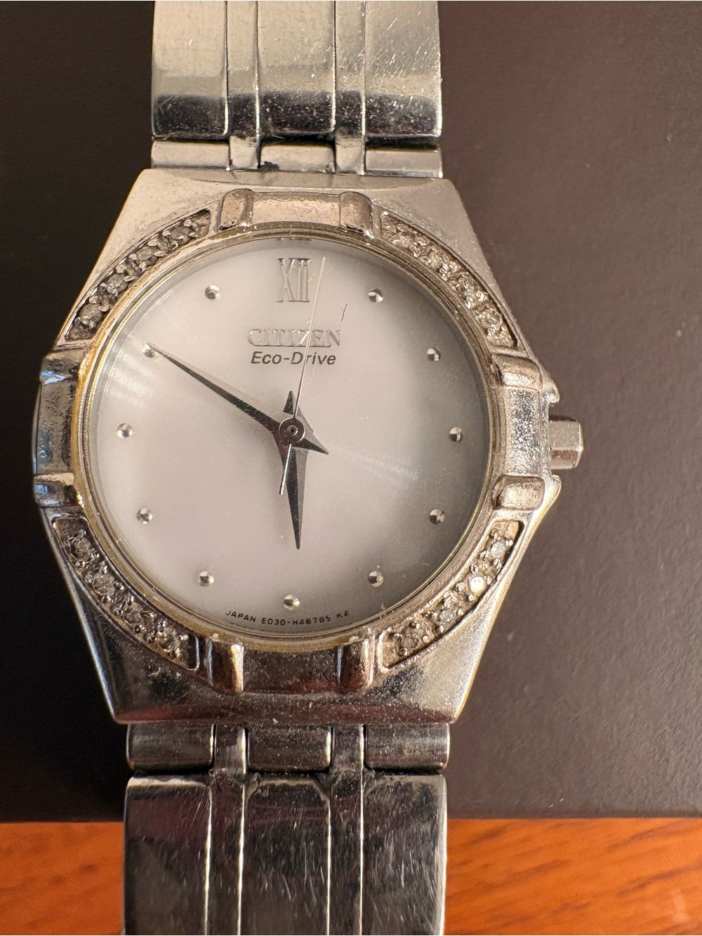 Citizen Silver-Tone Eco-Drive Watch with White Dial and Crystal Accents